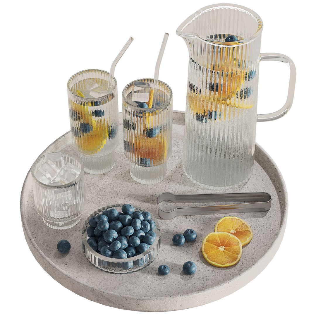 Lemonade Serving Set 3D Model – Stylish Kitchen Beverage Asset, FBX - View 4