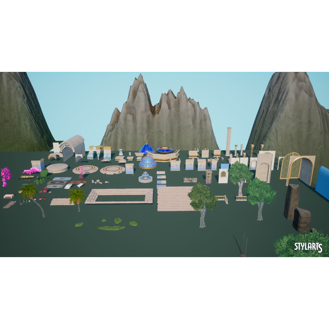 Stylized Paradise Gardens 3D Model – Low Poly Game Asset, FBX