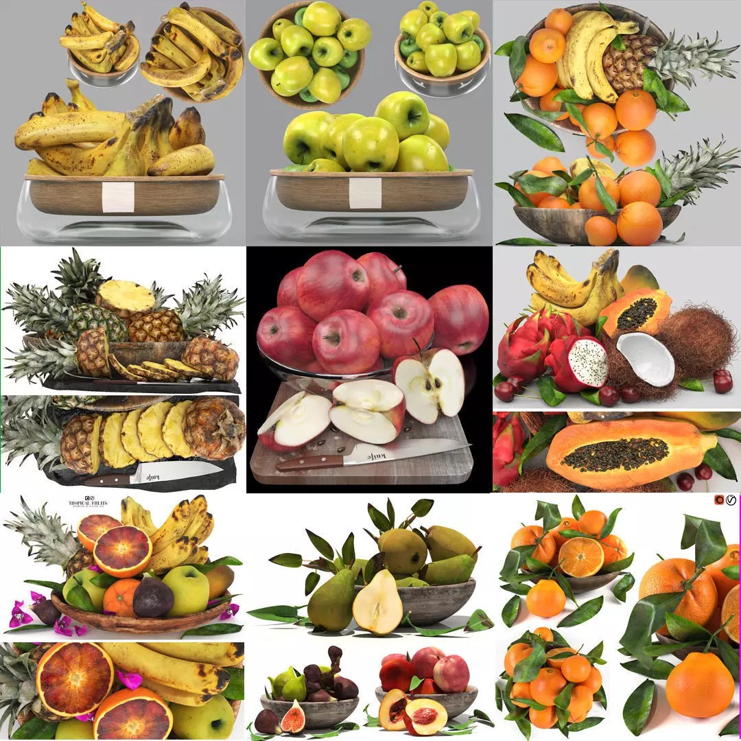 Bowls of Fruits Collection 03 3D Model – High Poly PBR Assets, OBJ/3ds Max - View 2