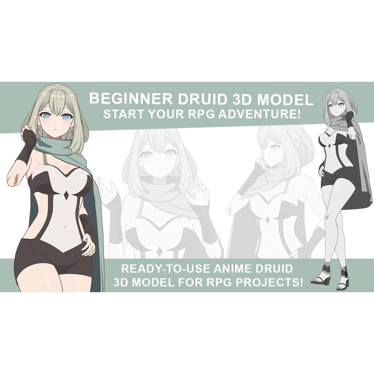 Fantasy RPG Anime Girls - Low-Poly Game-Ready 3D Model - View 12