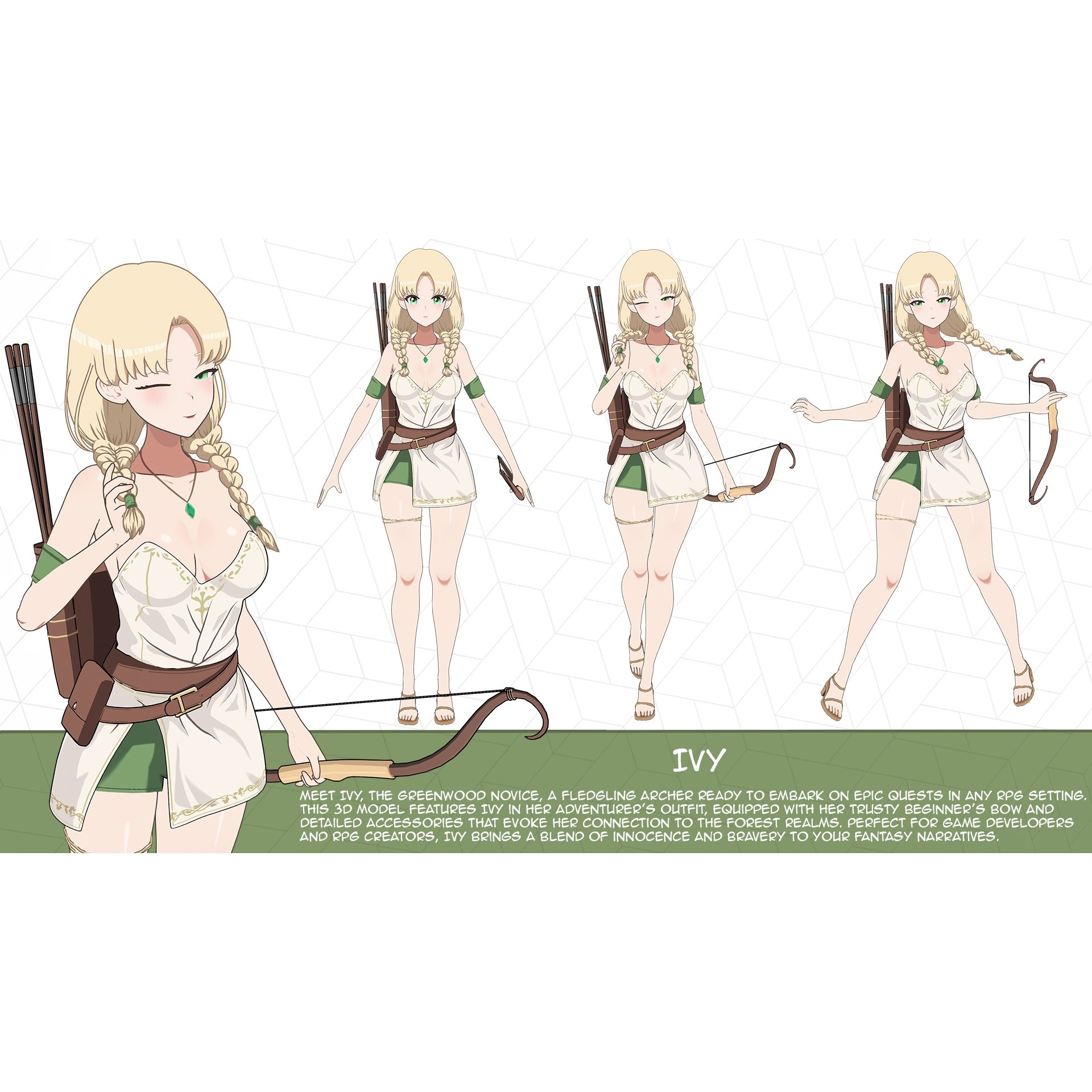 Fantasy RPG Anime Girls - Low-Poly Game-Ready 3D Model - View 5