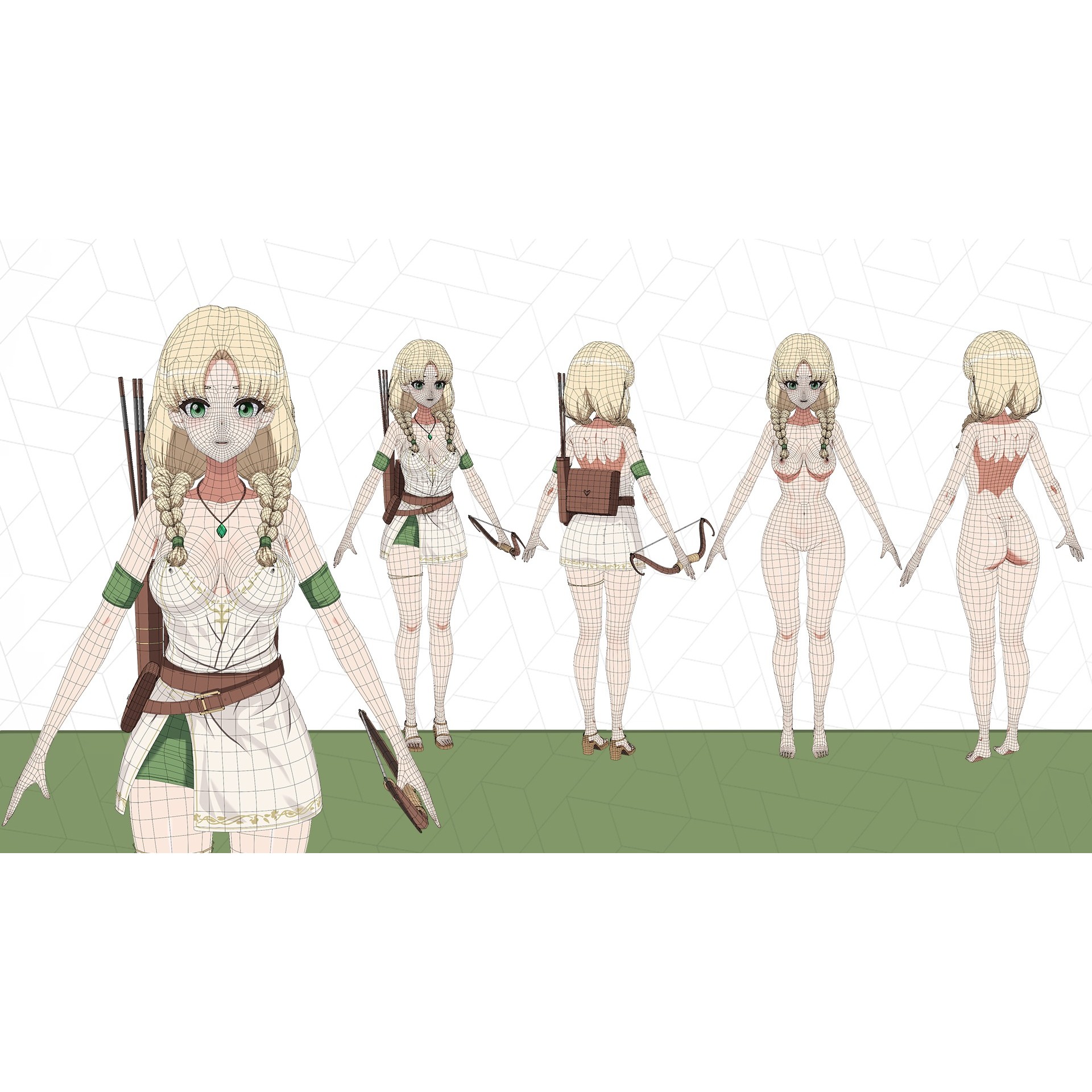 Fantasy RPG Anime Girls - Low-Poly Game-Ready 3D Model - View 8