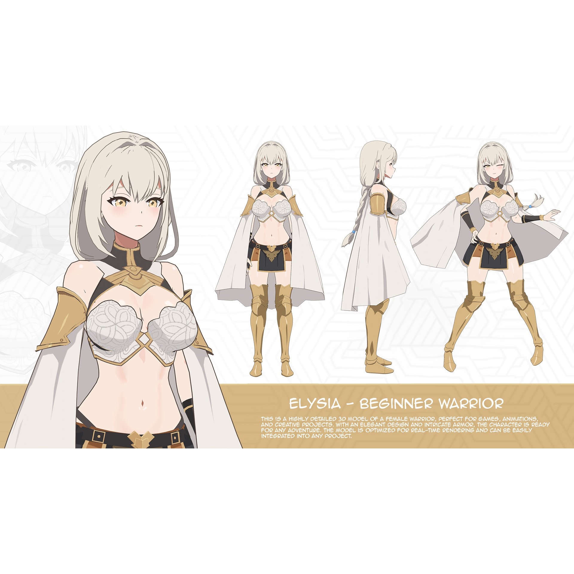 Fantasy RPG Anime Girls - Low-Poly Game-Ready 3D Model - View 9