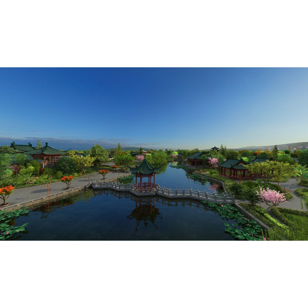Classical Chinese Garden 3D Model – Architectural Art, FBX, PBR - View 5
