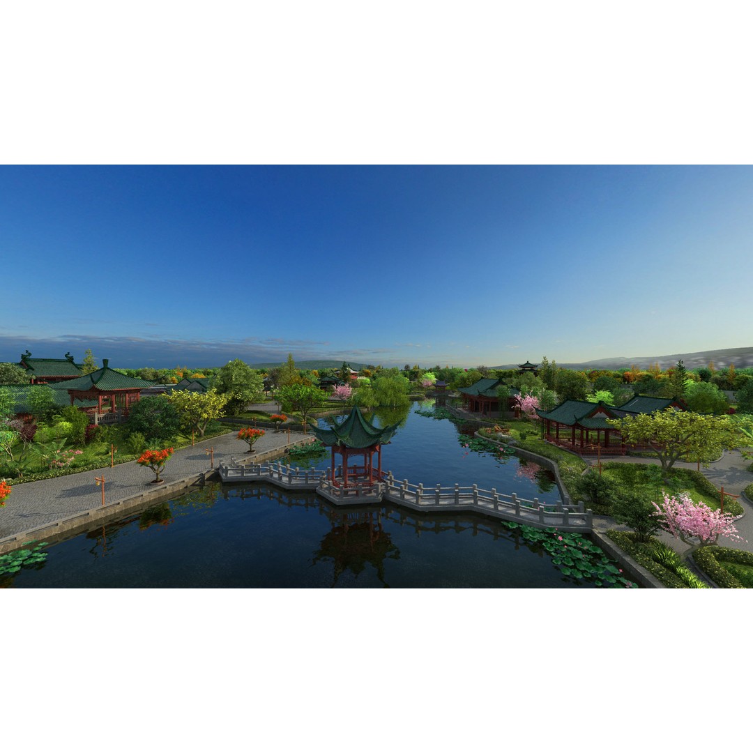 Classical Chinese Garden 3D Model – Architectural Art, FBX, PBR - View 7