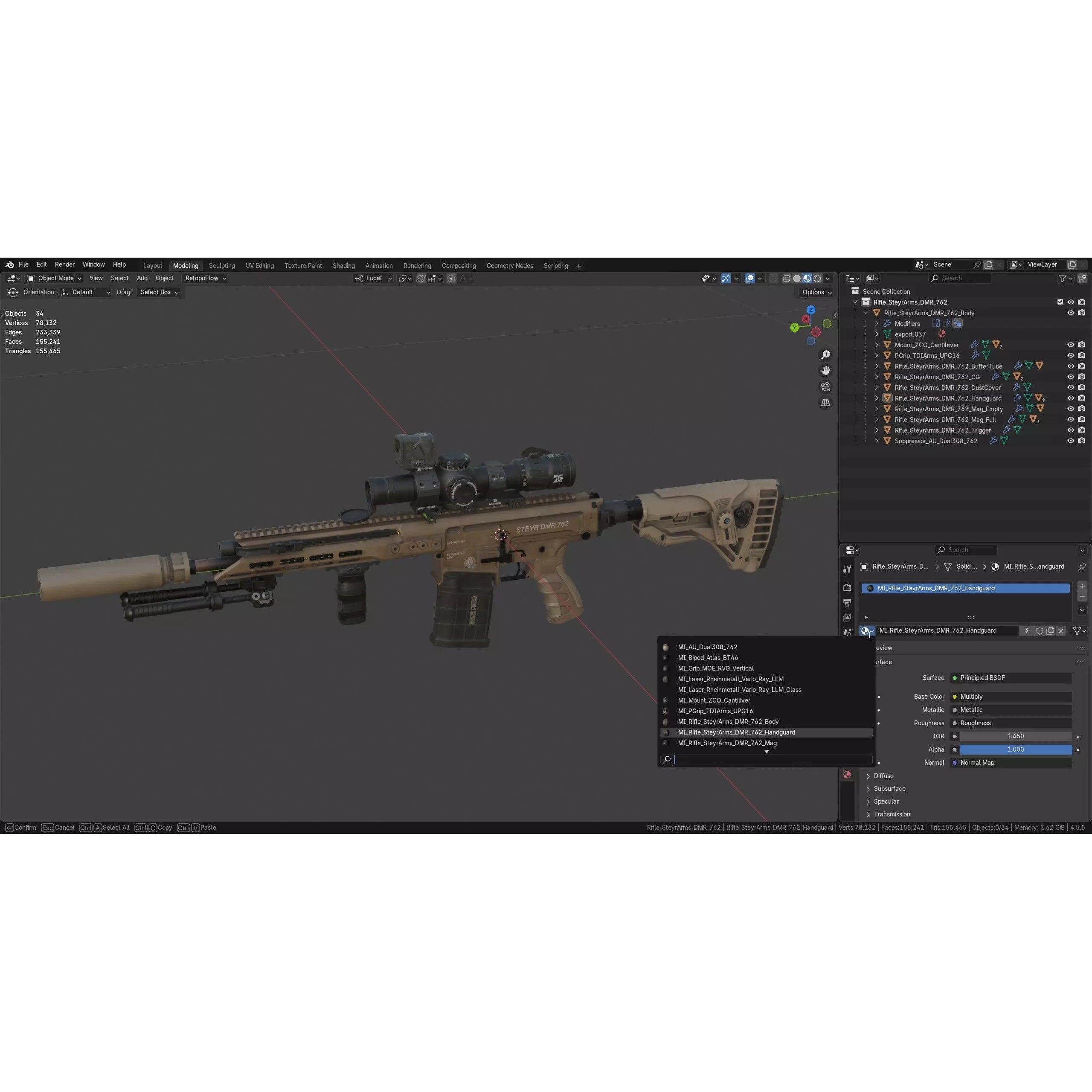 STEYR ARMS DMR 762 Rifle - Low-Poly Game-Ready 3D Model