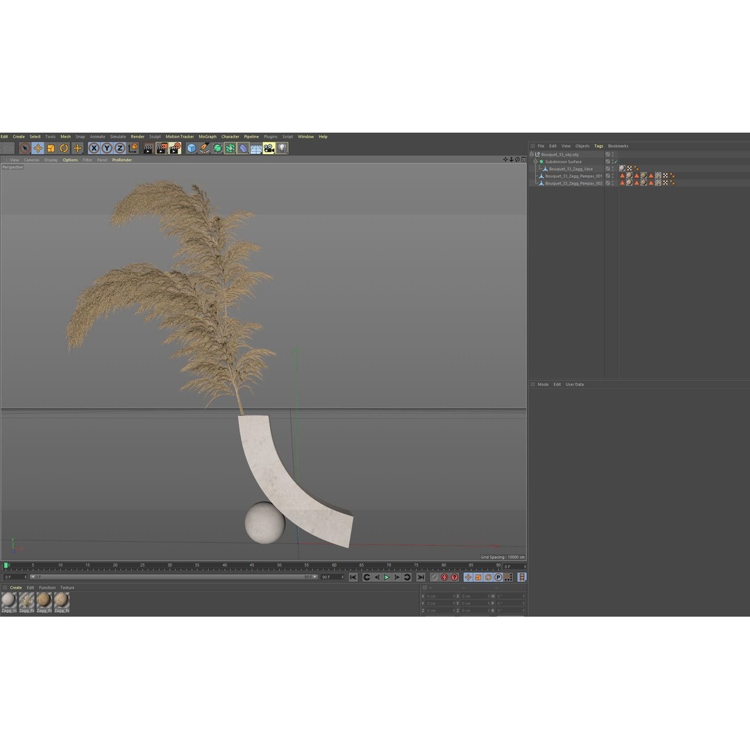 Bouquet 3D Model – Fluffy Dried Flower Arrangement, FBX, OBJ