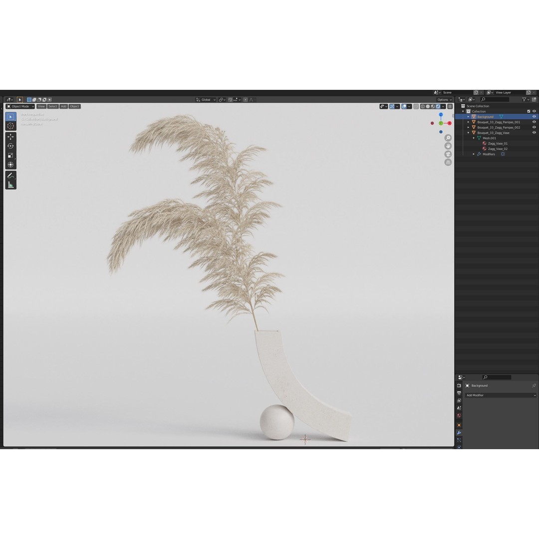 Bouquet 3D Model – Fluffy Dried Flower Arrangement, FBX, OBJ - View 8