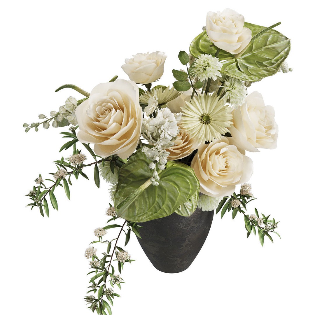 Flower In Vase 3D Model – High Poly PBR Asset, FBX & OBJ Formats - View 4