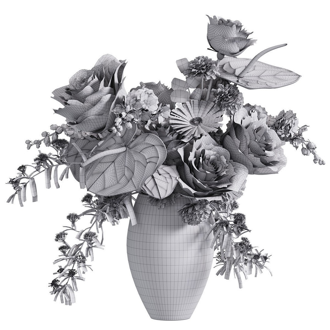 Flower In Vase 3D Model – High Poly PBR Asset, FBX & OBJ Formats - View 6