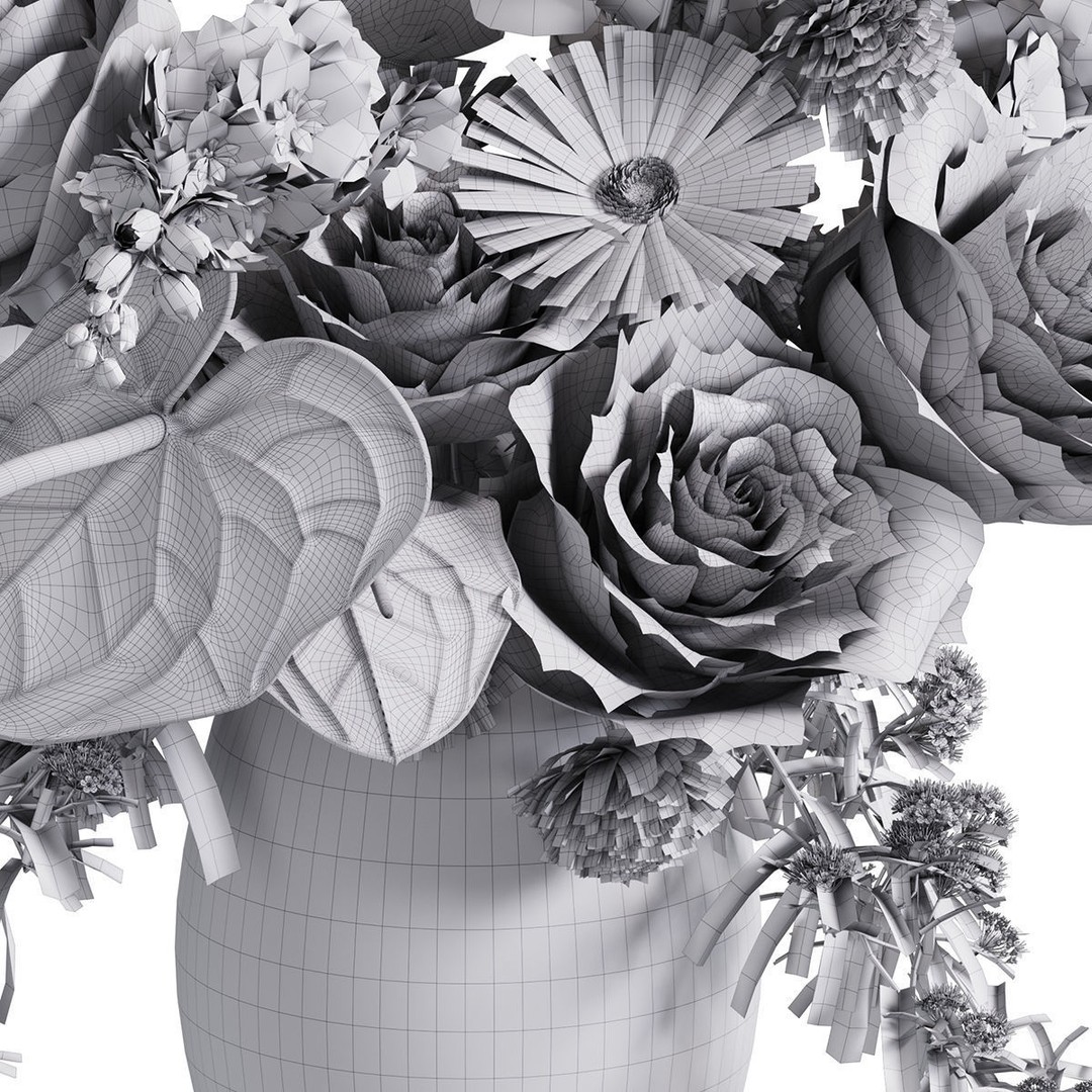 Flower In Vase 3D Model – High Poly PBR Asset, FBX & OBJ Formats - View 7