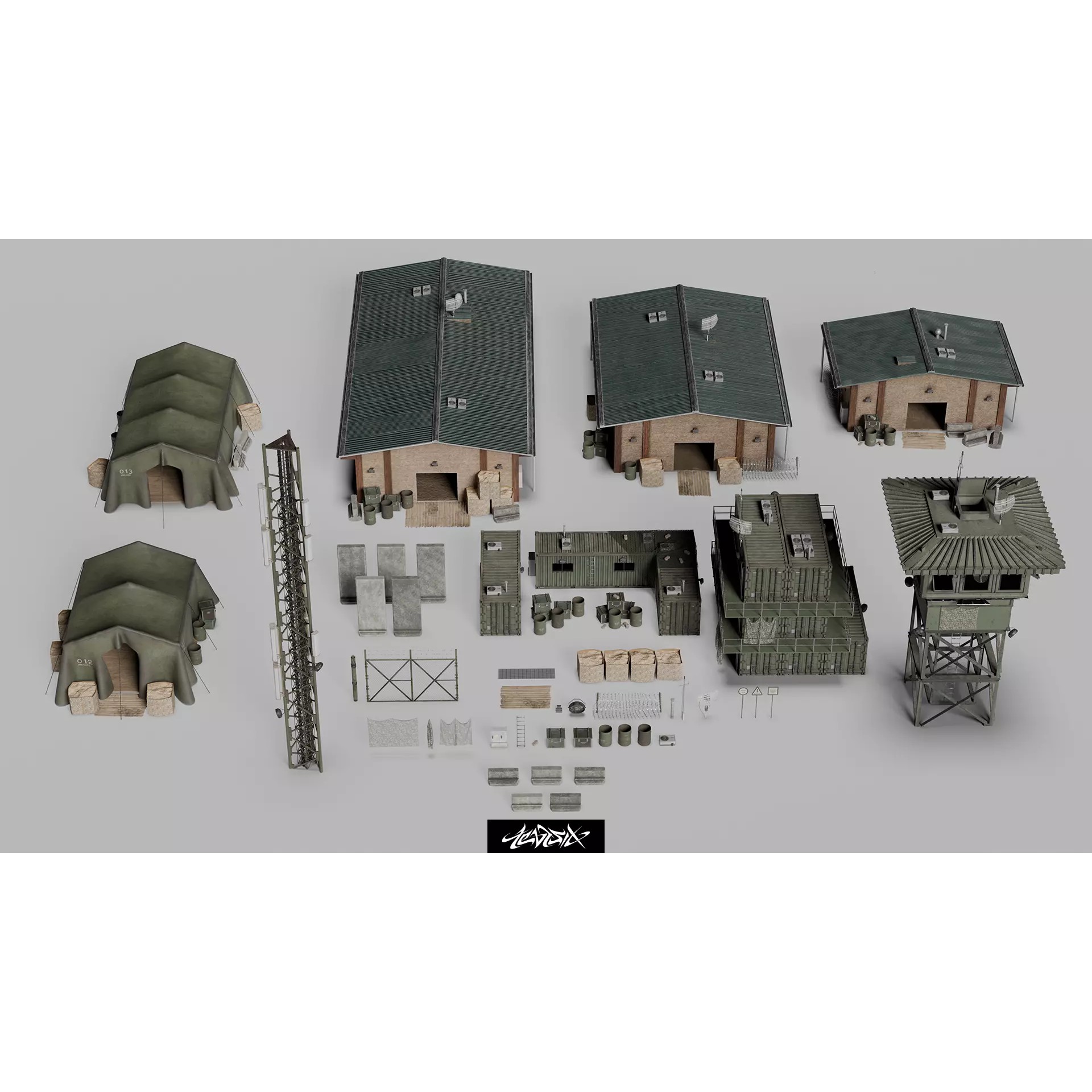 Military Base Kitbash Set - Game-Ready 3D Model - View 2