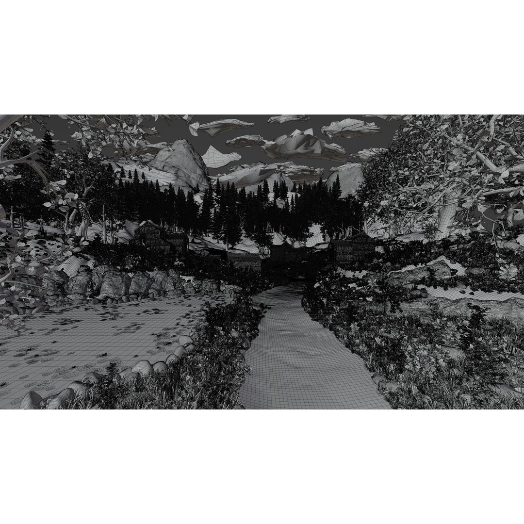 Village Scene 3D Model – Detailed Blender Landscape with Animated Elements