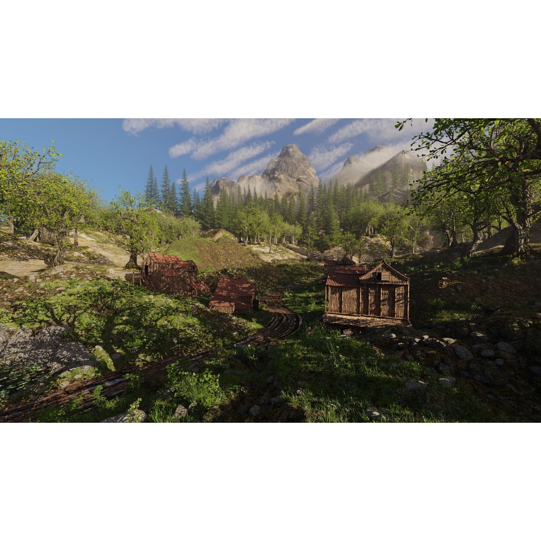 Village Scene 3D Model – Detailed Blender Landscape with Animated Elements - View 10