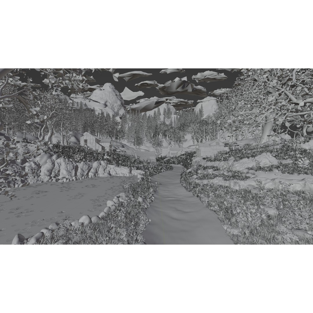 Village Scene 3D Model – Detailed Blender Landscape with Animated Elements - View 14
