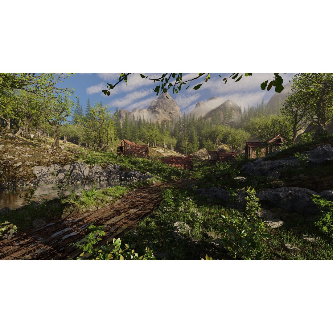 Village Scene 3D Model – Detailed Blender Landscape with Animated Elements - View 3