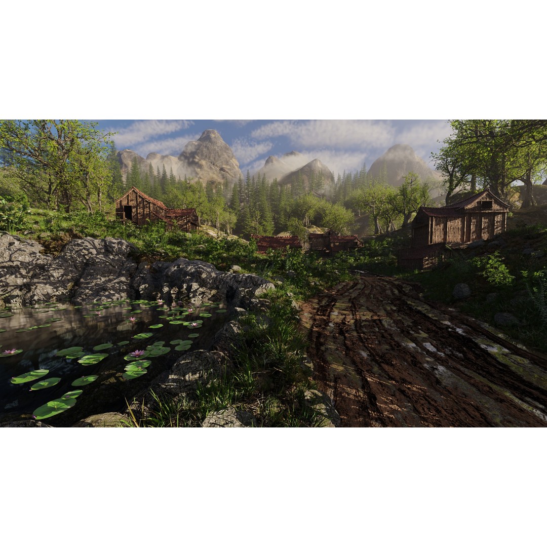Village Scene 3D Model – Detailed Blender Landscape with Animated Elements - View 4