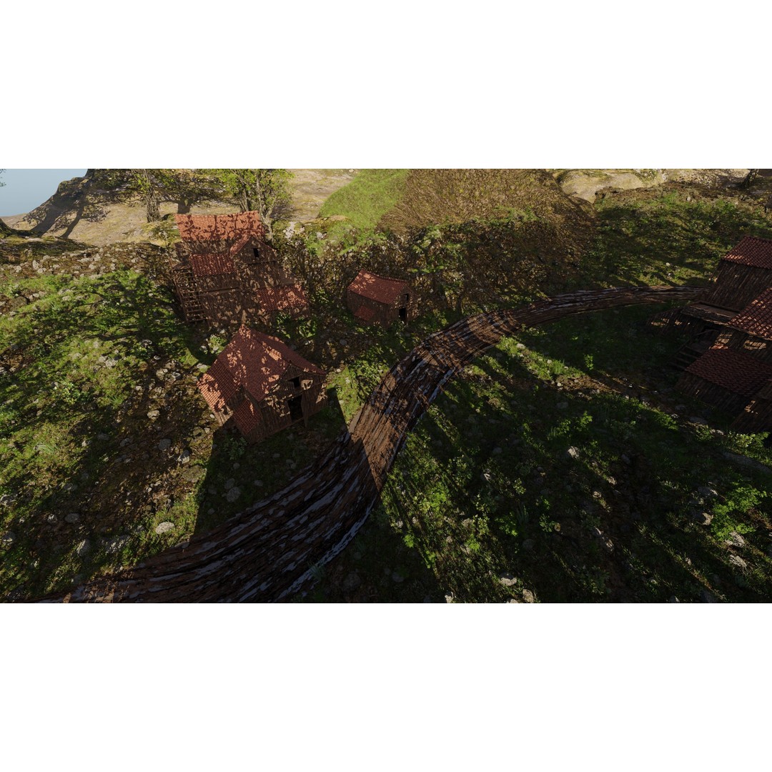Village Scene 3D Model – Detailed Blender Landscape with Animated Elements - View 5
