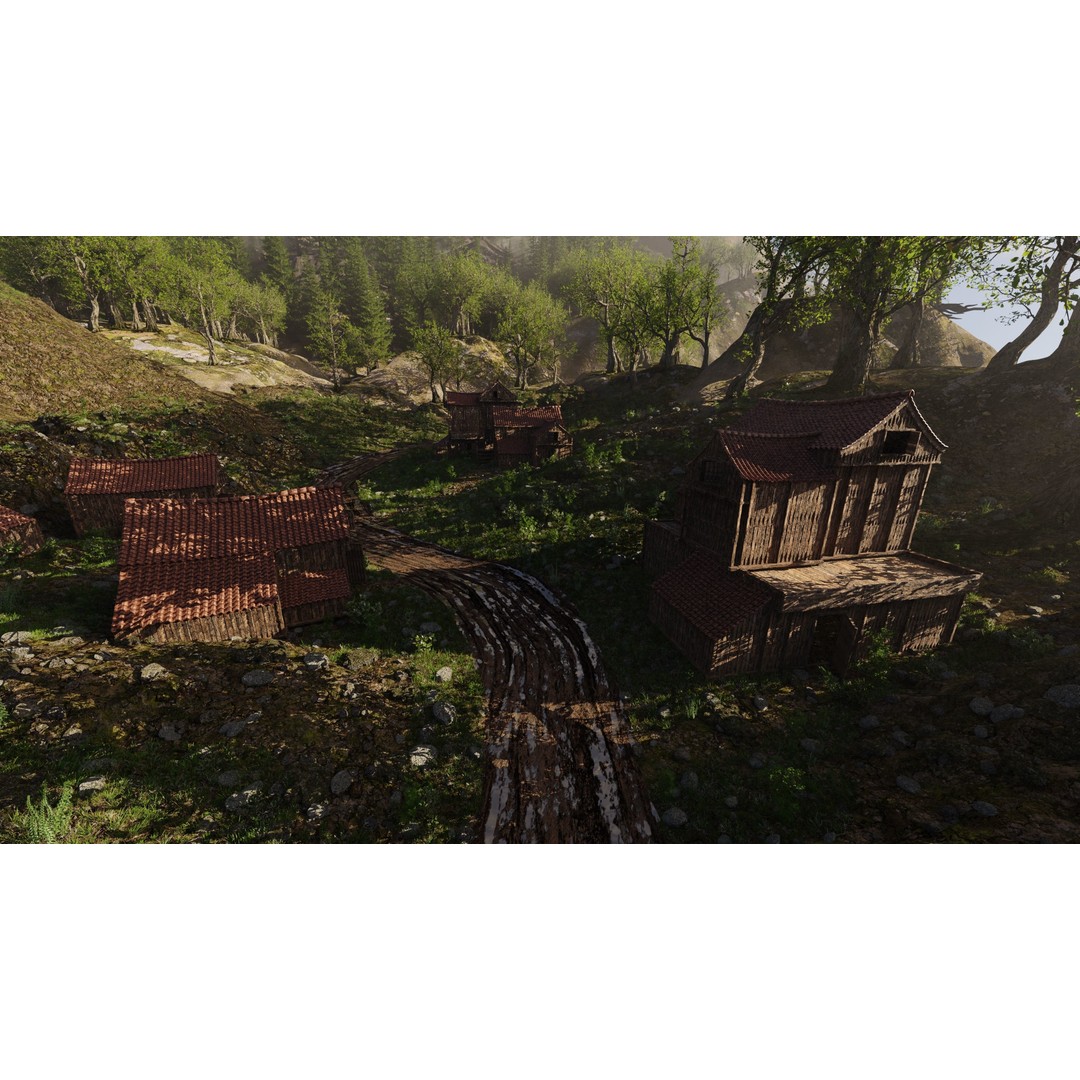 Village Scene 3D Model – Detailed Blender Landscape with Animated Elements - View 6