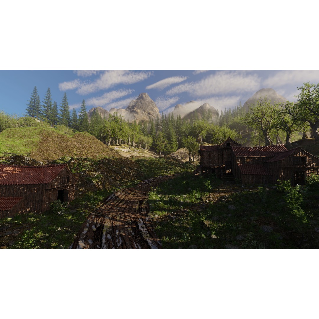 Village Scene 3D Model – Detailed Blender Landscape with Animated Elements - View 7