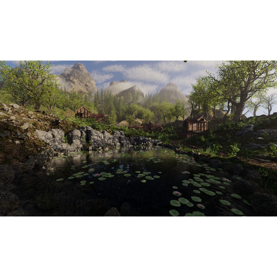 Village Scene 3D Model – Detailed Blender Landscape with Animated Elements - View 9