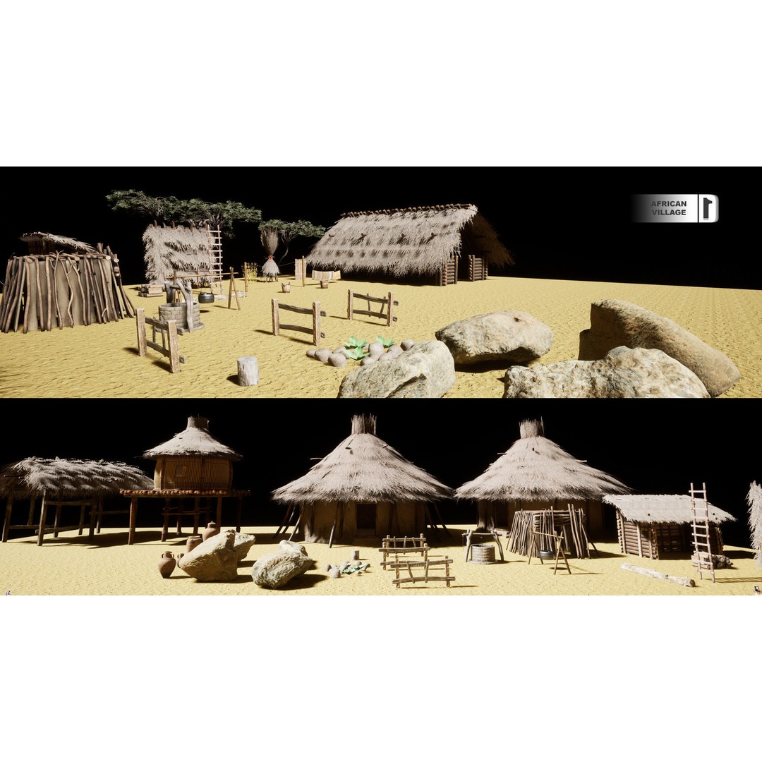 African Village 3D Model – Low Poly Unreal Engine Asset, FBX