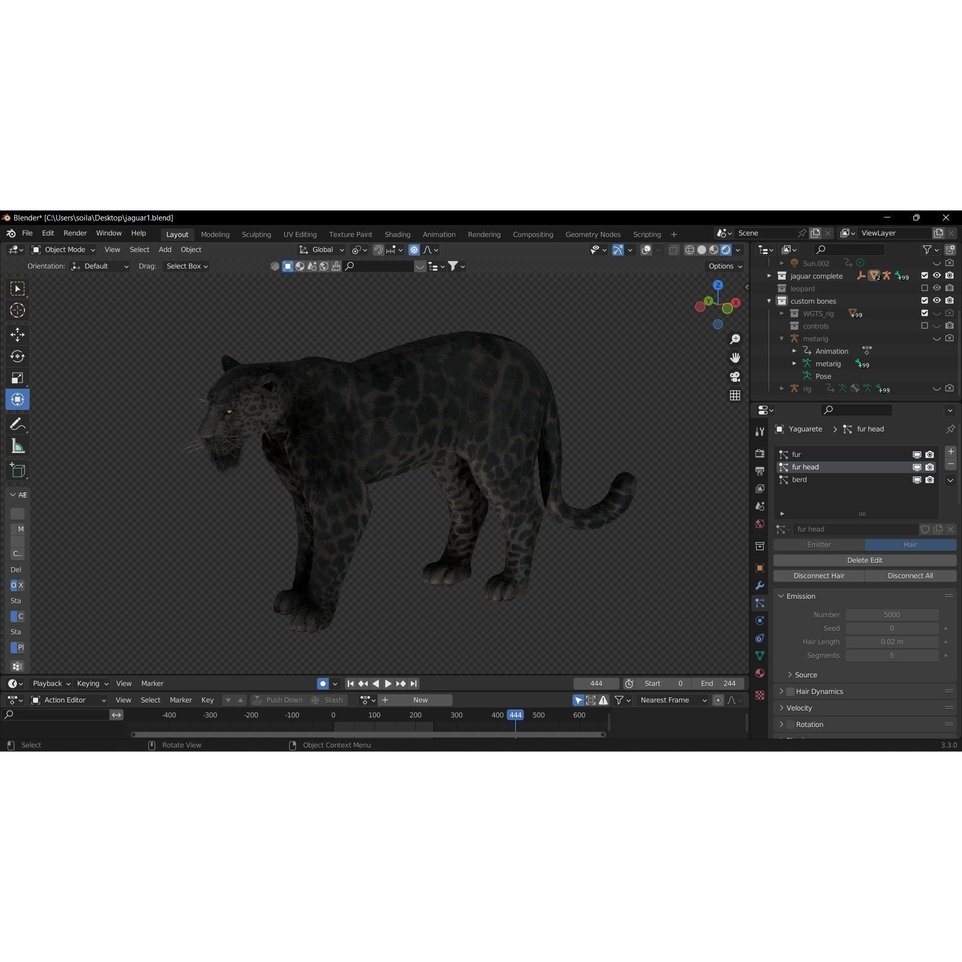 Black Panther Jaguar - Rigged Photorealistic 3D Model - View 3