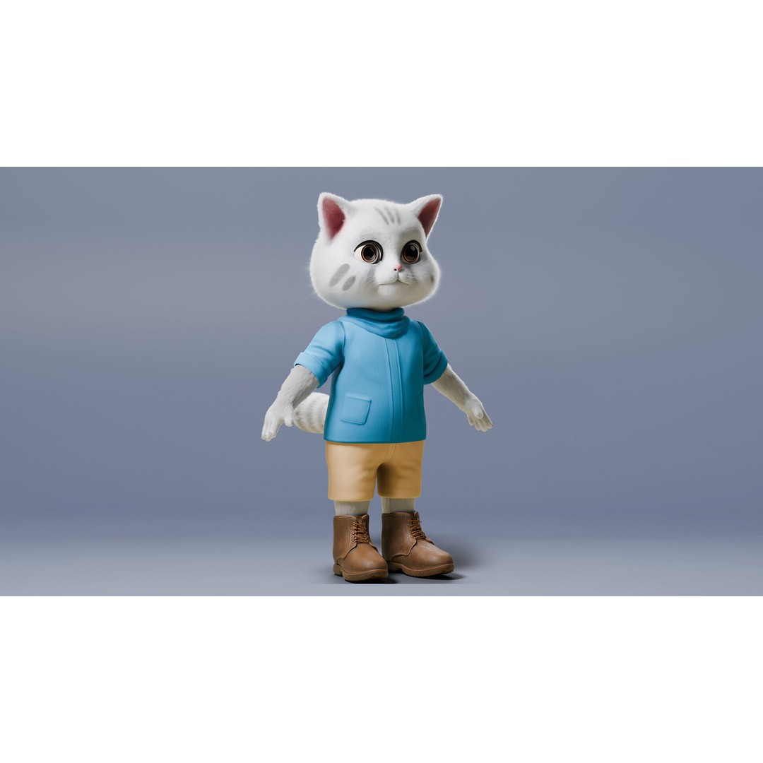 Stylized Cute Cat 3D Model – Low Poly Rigged Character, FBX, Blender - View 10
