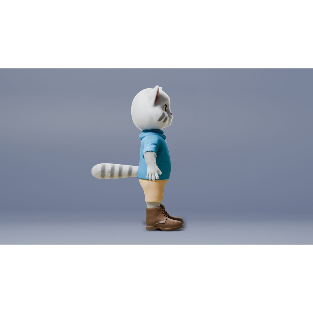 Stylized Cute Cat 3D Model – Low Poly Rigged Character, FBX, Blender - View 12