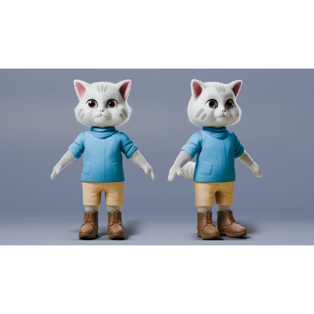 Stylized Cute Cat 3D Model – Low Poly Rigged Character, FBX, Blender - View 16