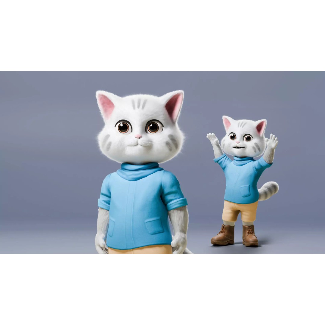 Stylized Cute Cat 3D Model – Low Poly Rigged Character, FBX, Blender - View 2