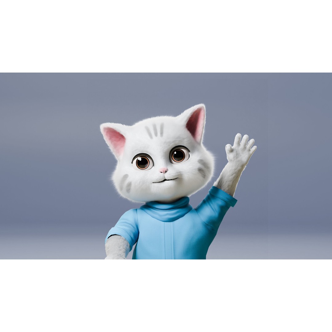 Stylized Cute Cat 3D Model – Low Poly Rigged Character, FBX, Blender - View 3