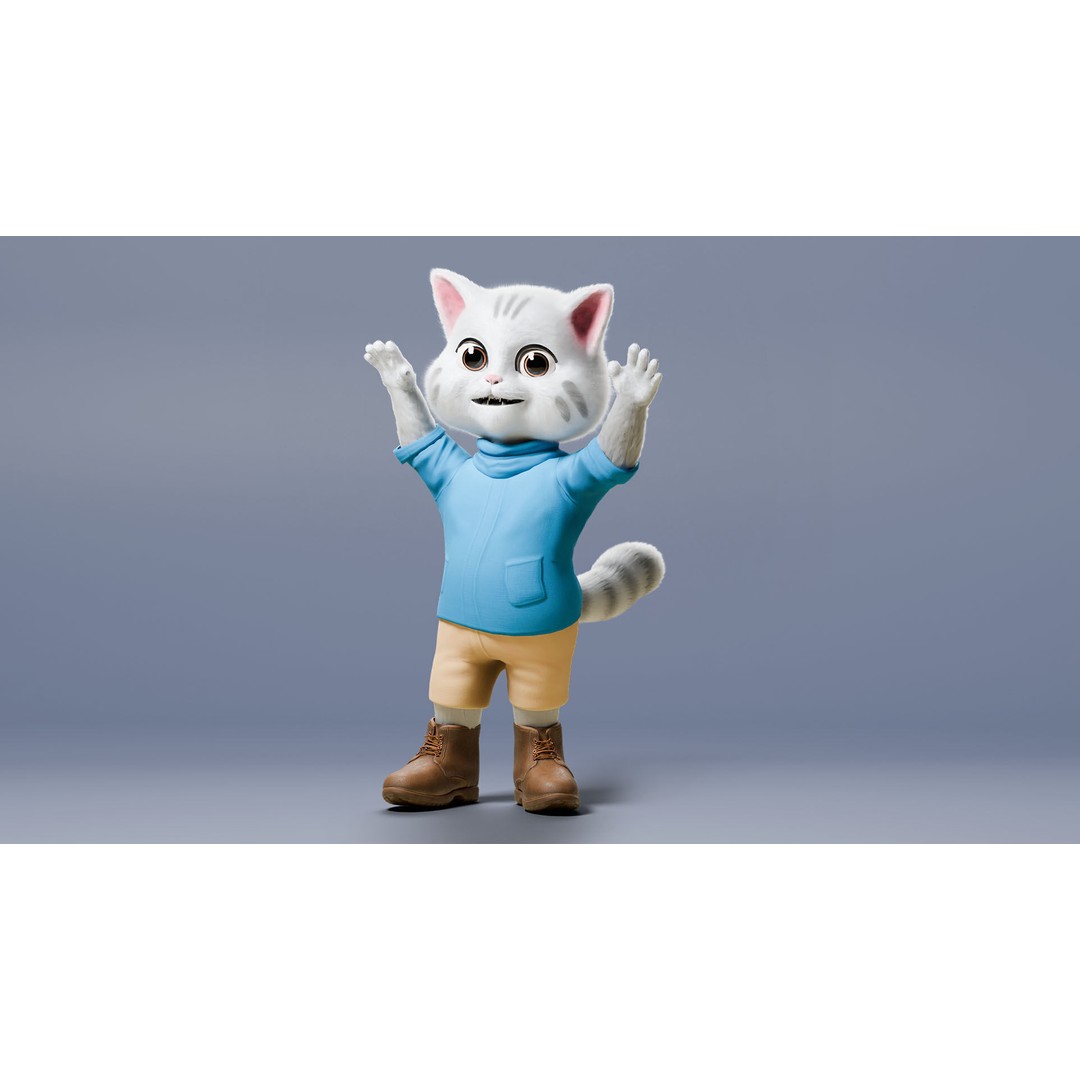 Stylized Cute Cat 3D Model – Low Poly Rigged Character, FBX, Blender - View 4
