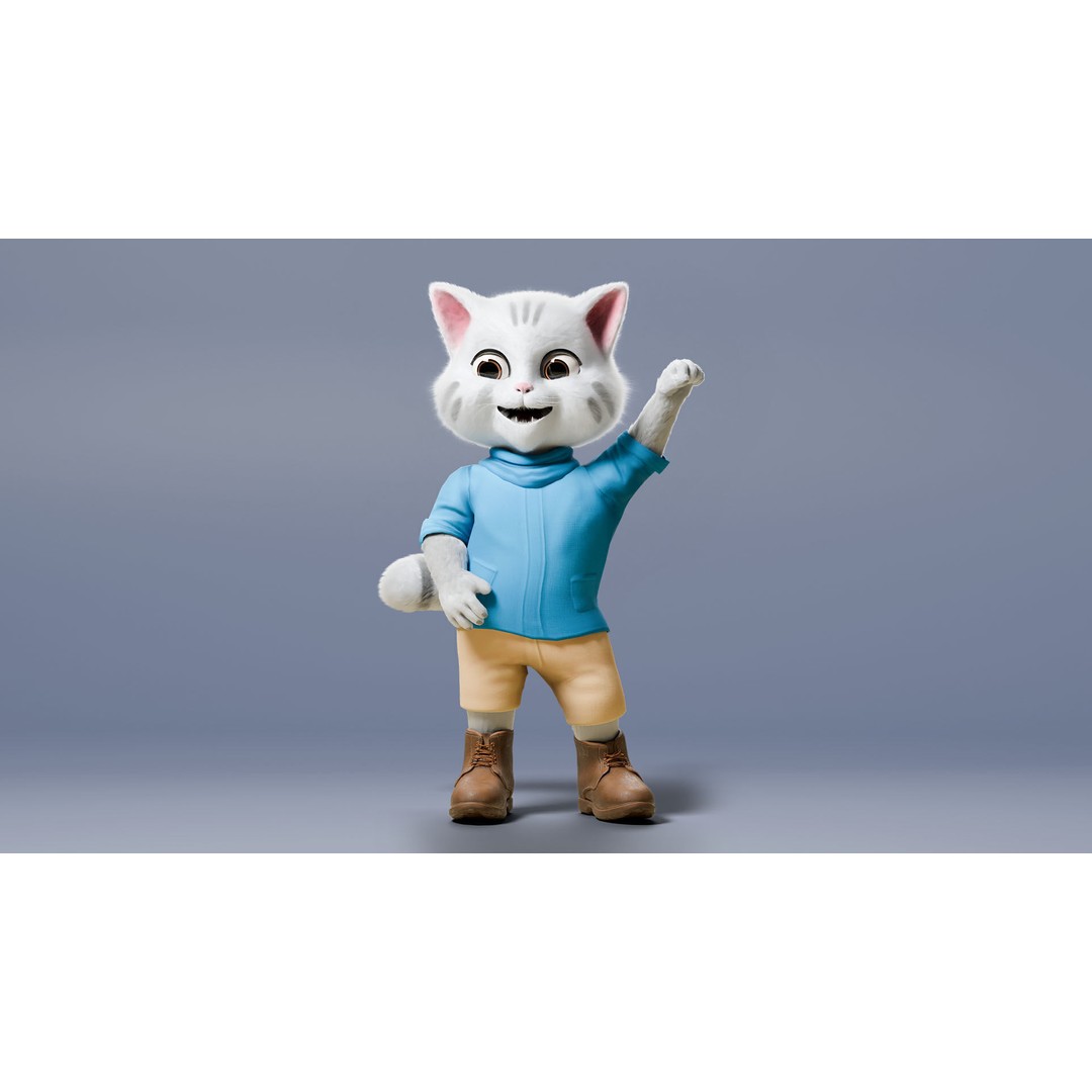 Stylized Cute Cat 3D Model – Low Poly Rigged Character, FBX, Blender - View 5