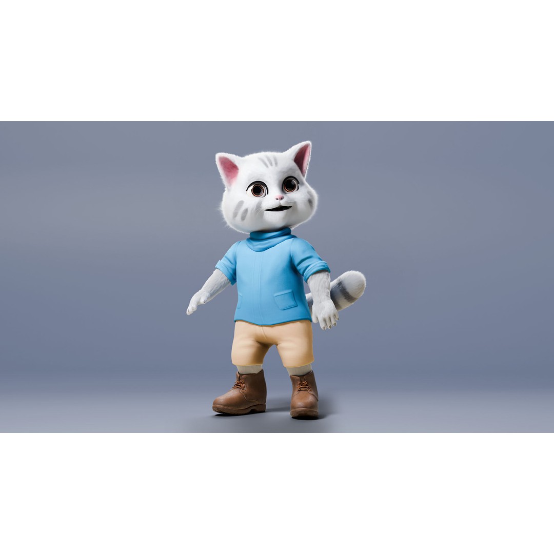 Stylized Cute Cat 3D Model – Low Poly Rigged Character, FBX, Blender - View 6