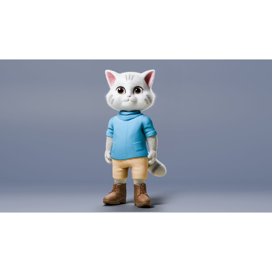 Stylized Cute Cat 3D Model – Low Poly Rigged Character, FBX, Blender - View 7