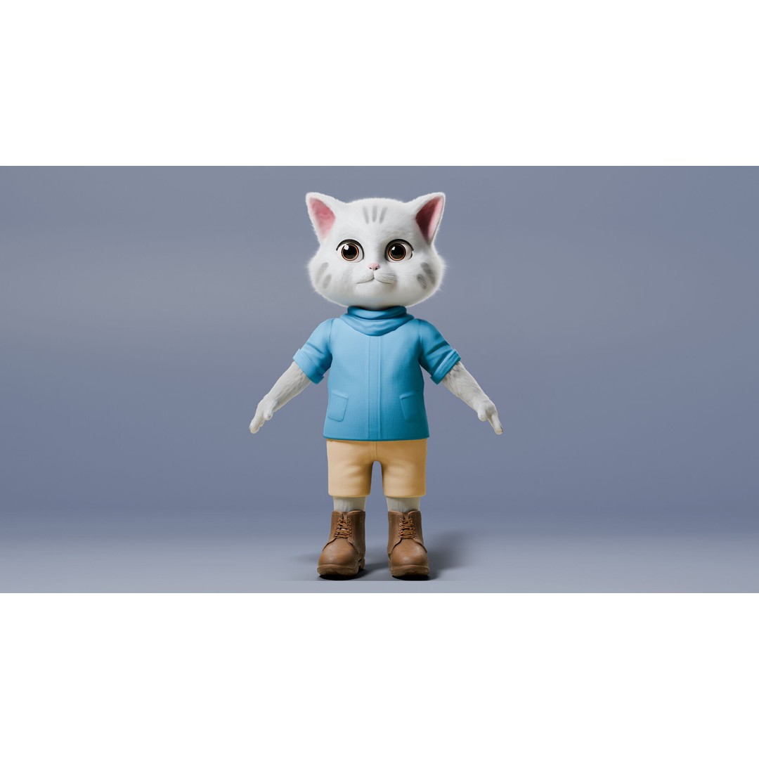 Stylized Cute Cat 3D Model – Low Poly Rigged Character, FBX, Blender - View 8
