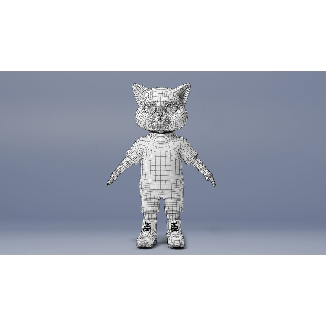 Stylized Cute Cat 3D Model – Low Poly Rigged Character, FBX, Blender - View 9