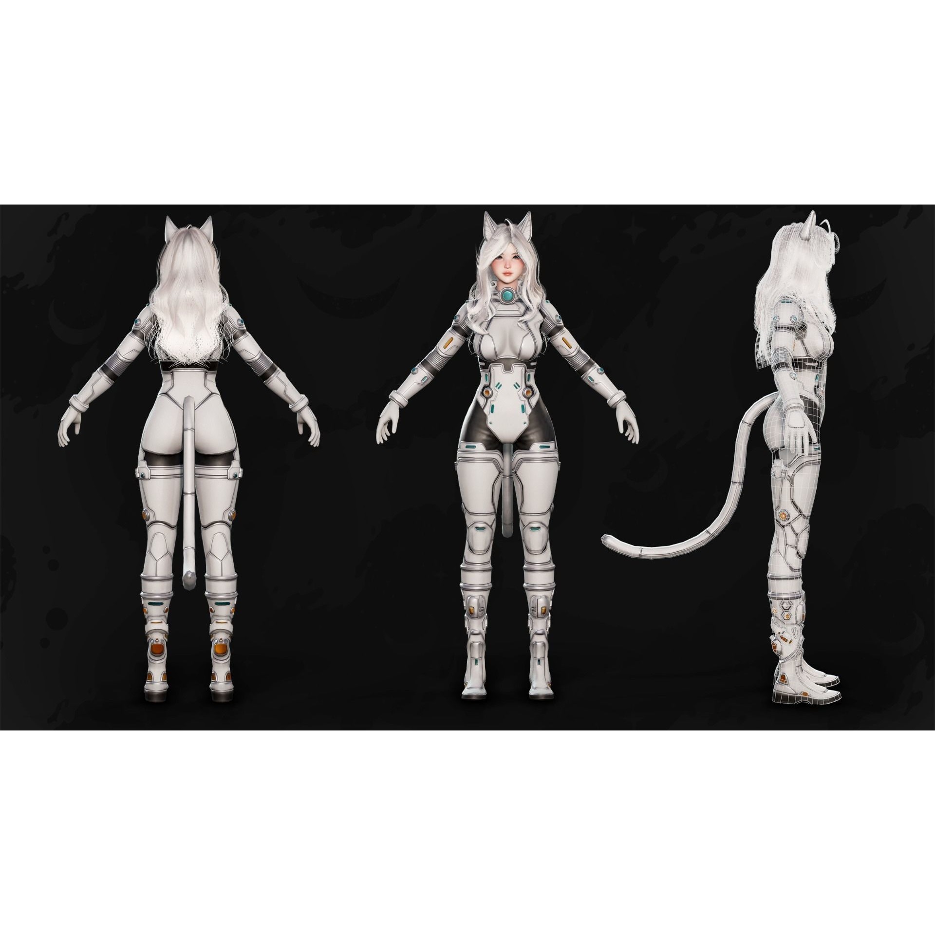 Stellar Girl Miyoko - Low-Poly Game-Ready 3D Model - View 14