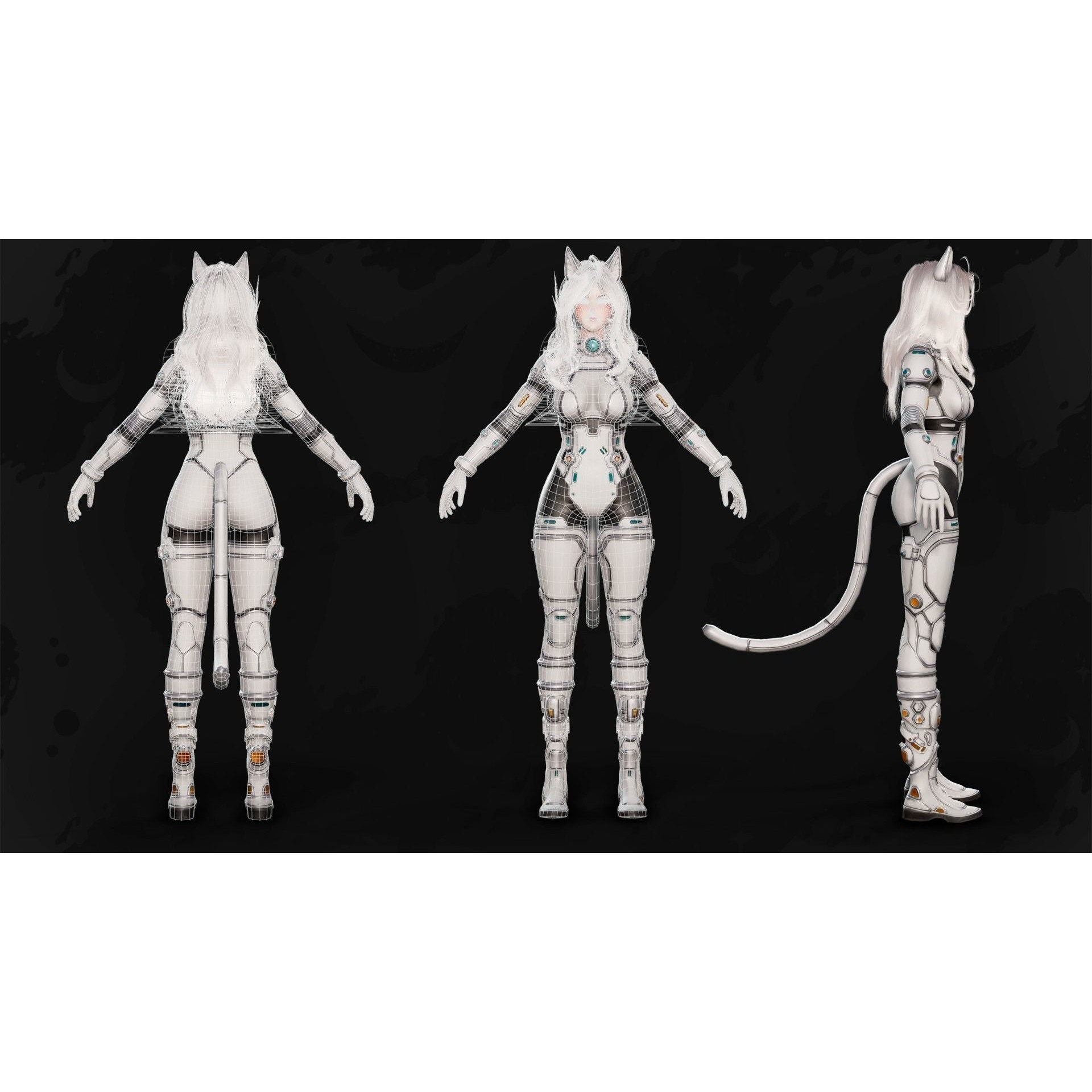 Stellar Girl Miyoko - Low-Poly Game-Ready 3D Model - View 15