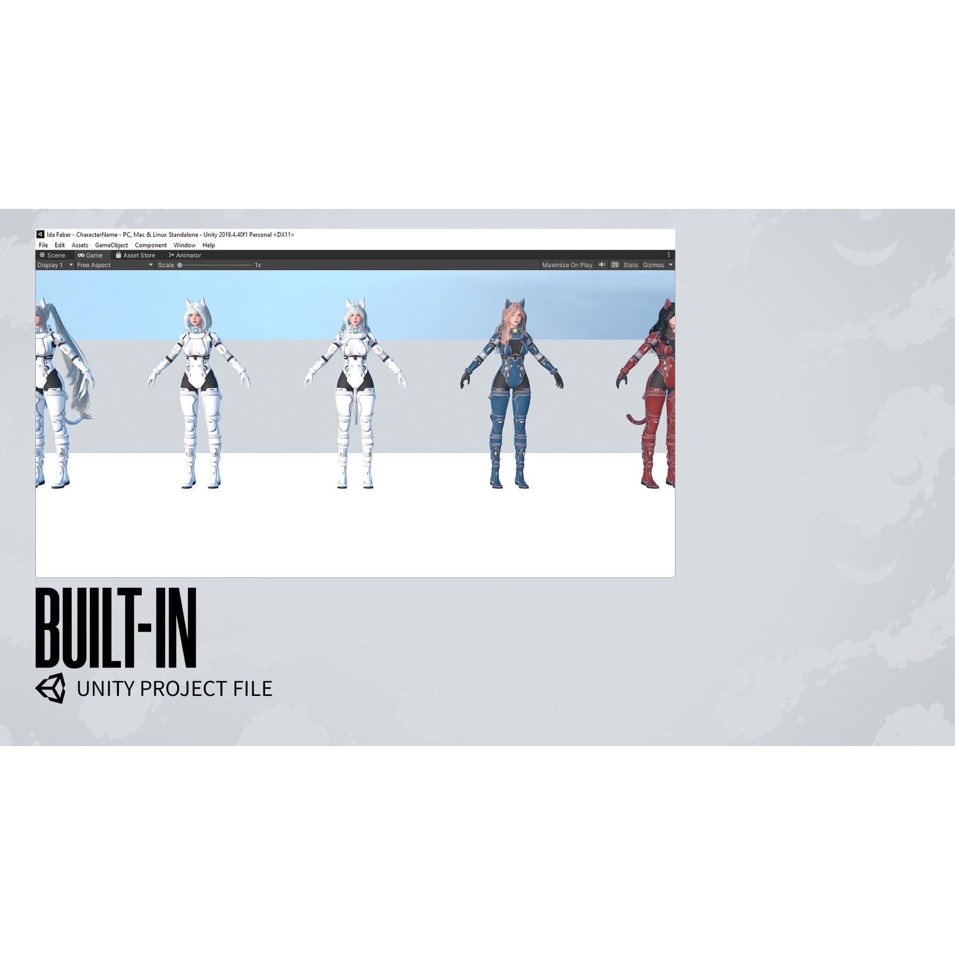 Stellar Girl Miyoko - Low-Poly Game-Ready 3D Model - View 19