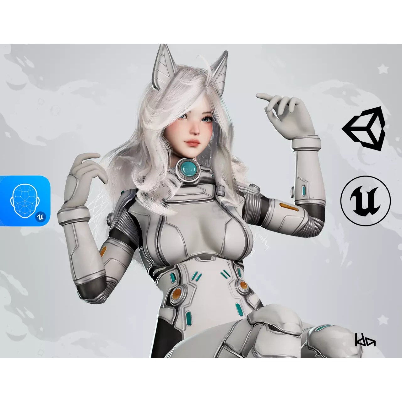 Stellar Girl Miyoko - Low-Poly Game-Ready 3D Model - View 2