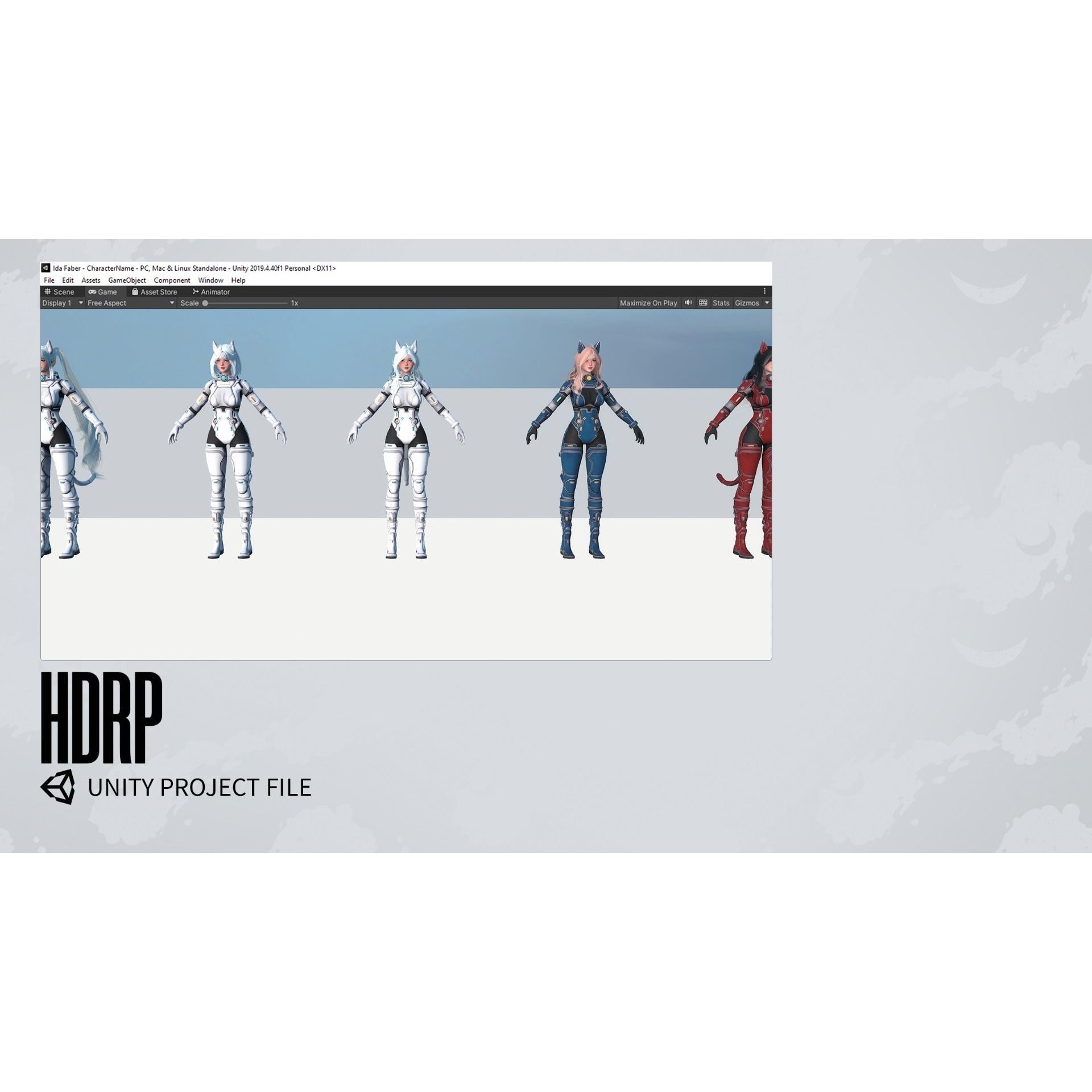 Stellar Girl Miyoko - Low-Poly Game-Ready 3D Model - View 21