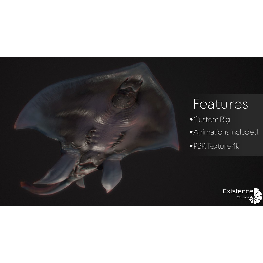 Stingray 3D Model – Low Poly Rigged Fish with Animations, FBX - View 4