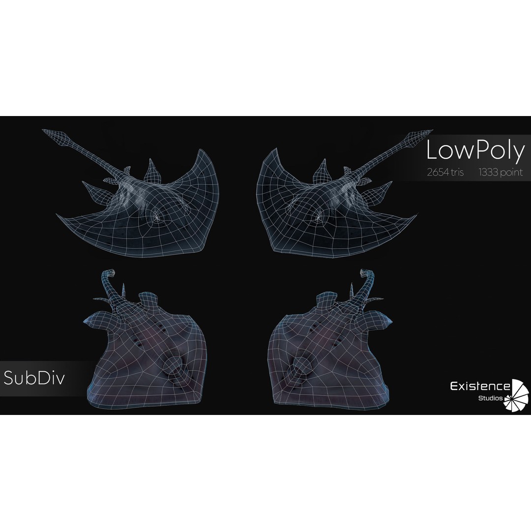 Stingray 3D Model – Low Poly Rigged Fish with Animations, FBX - View 5