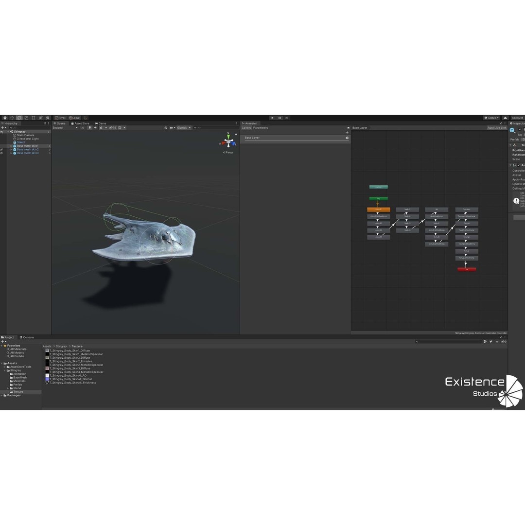 Stingray 3D Model – Low Poly Rigged Fish with Animations, FBX - View 9