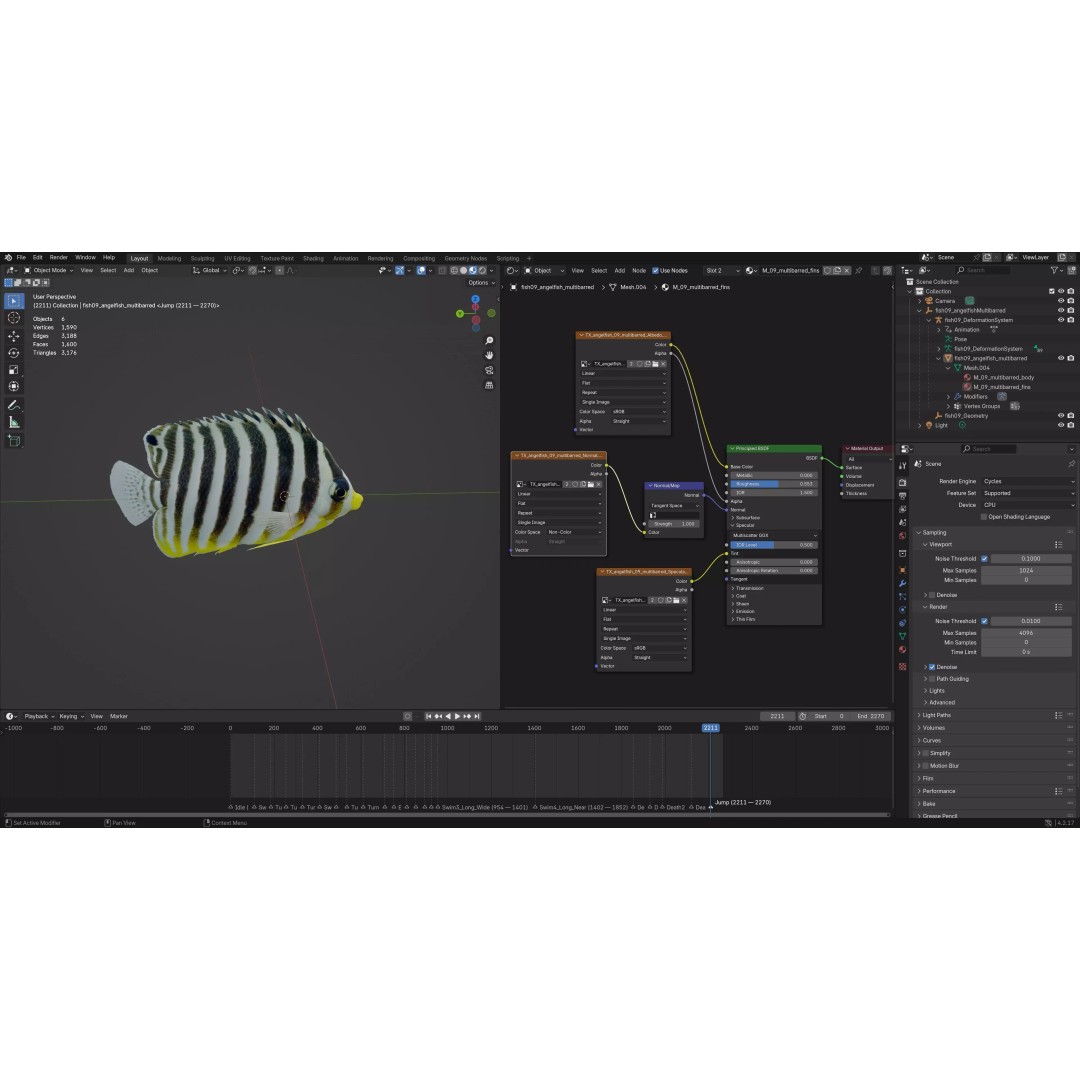 Angelfish 3D Model – Animated Low Poly Game Asset, FBX, Blender - View 10
