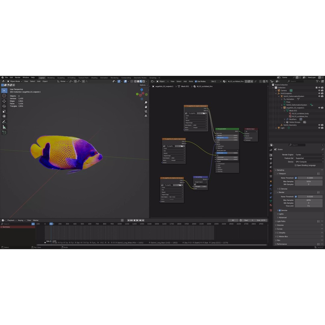 Angelfish 3D Model – Animated Low Poly Game Asset, FBX, Blender - View 11
