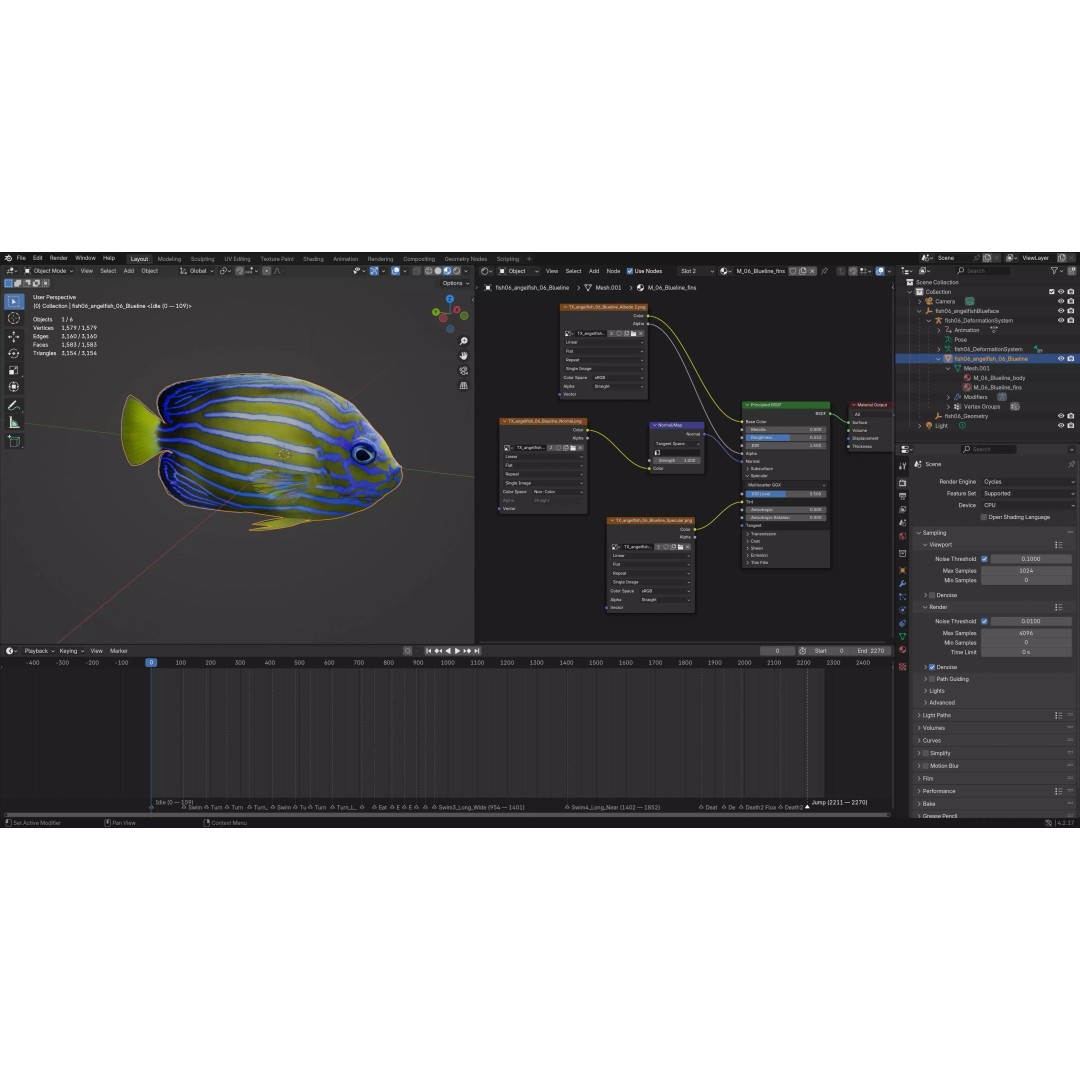 Angelfish 3D Model – Animated Low Poly Game Asset, FBX, Blender - View 12