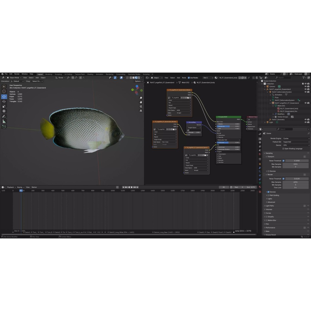Angelfish 3D Model – Animated Low Poly Game Asset, FBX, Blender - View 13